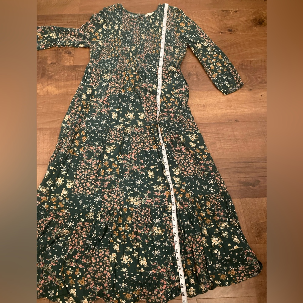 American Eagle Green Floral Smocked Bodice Long Sleeve Maxi Dress Women’s L - Picture 11 of 12
